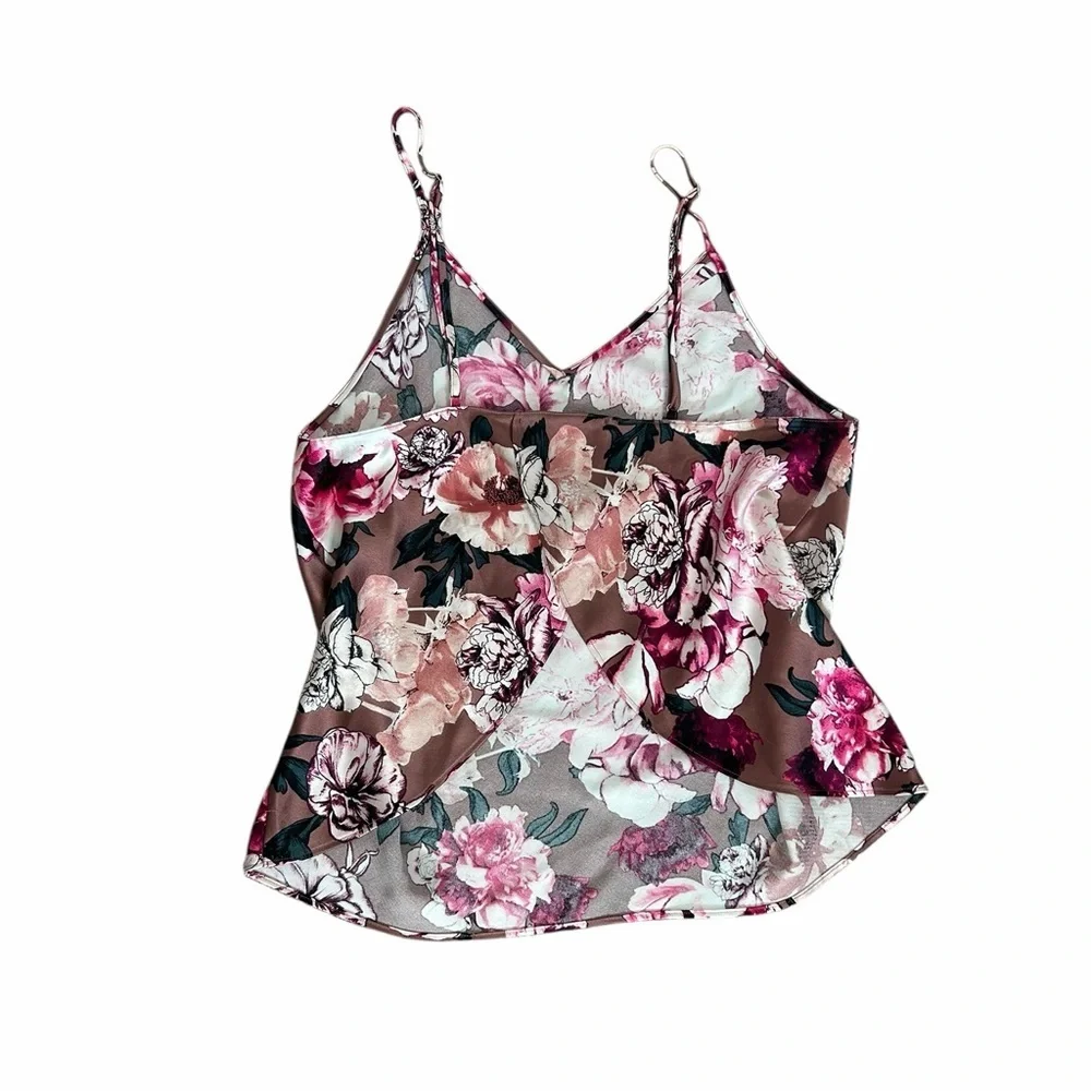 Victoria’s Secret Silky Mauve Floral Cami Sleep Top Tulip Hem Womens Sz Small